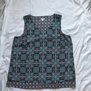 J.Jill Sleeveless Layered Tunic Tank Medallion Print Boho Coastal Size Lg